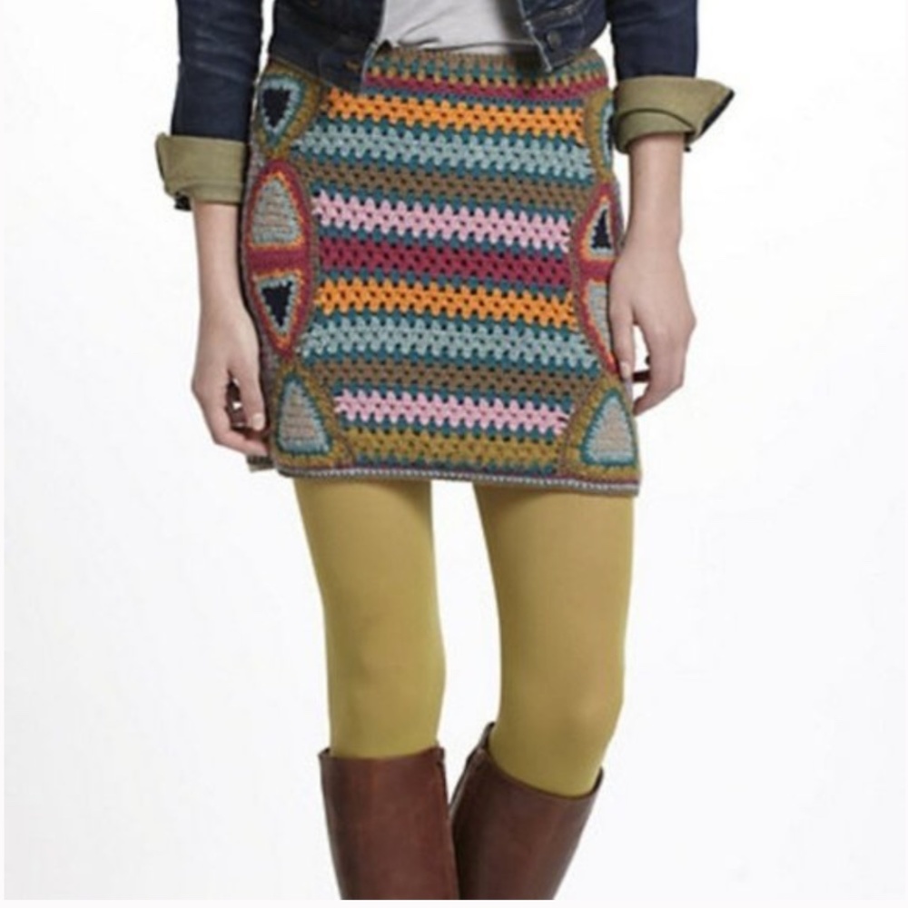 Anthropologie FIETS VOOR 2 Boho Dear Penny Crochet Knit Skirt XS